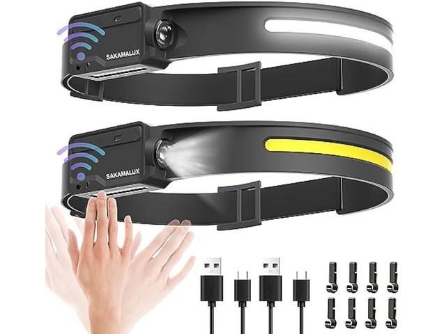 Headlamp Rechargeable 2PCS, Super Bright Led Headlamp with 1200mAh Battery, 230 Wide Beam Head Lamp for Adults, Headlamp Flashlight with Motion...