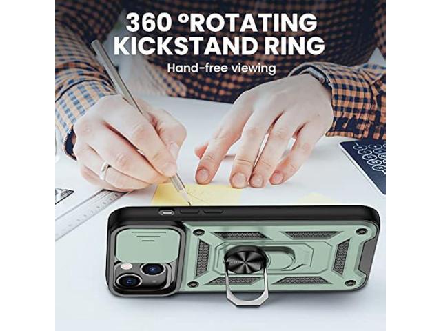 VEGO Compatible with iPhone 13 Kickstand Case, iPhone 13 Case with Slide Camera Cover, Built-in 360° Rotate Ring Stand Magnetic Cover Case for...