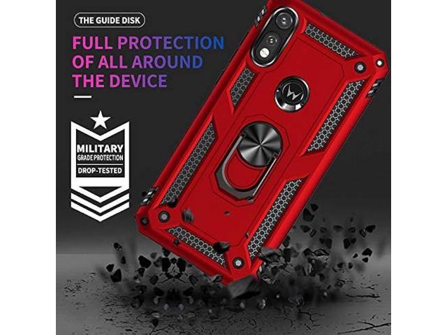 for Moto E Phone Case, Moto E Case with HD Screen Protector, Military Grade Protective Cases with Ring for Moto E 2020 (Red)