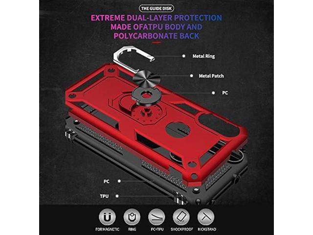 for Moto E Phone Case, Moto E Case with HD Screen Protector, Military Grade Protective Cases with Ring for Moto E 2020 (Red)
