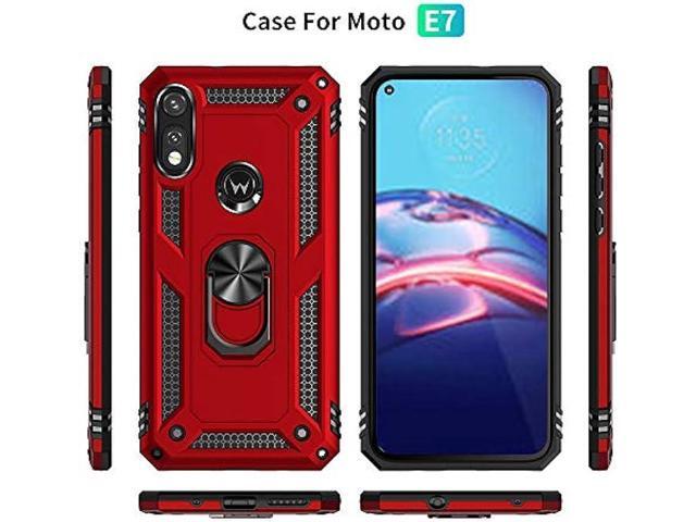 for Moto E Phone Case, Moto E Case with HD Screen Protector, Military Grade Protective Cases with Ring for Moto E 2020 (Red)