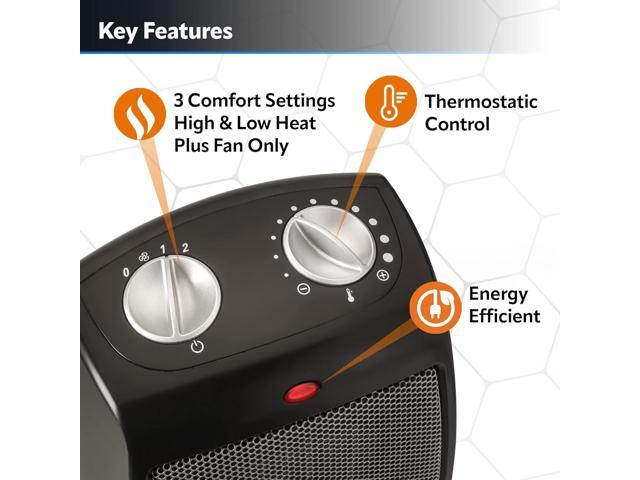 Lasko CD09250 Ceramic Adjustable Thermostat Tabletop or Under-Desk Heater, 9 Inches High, Black
