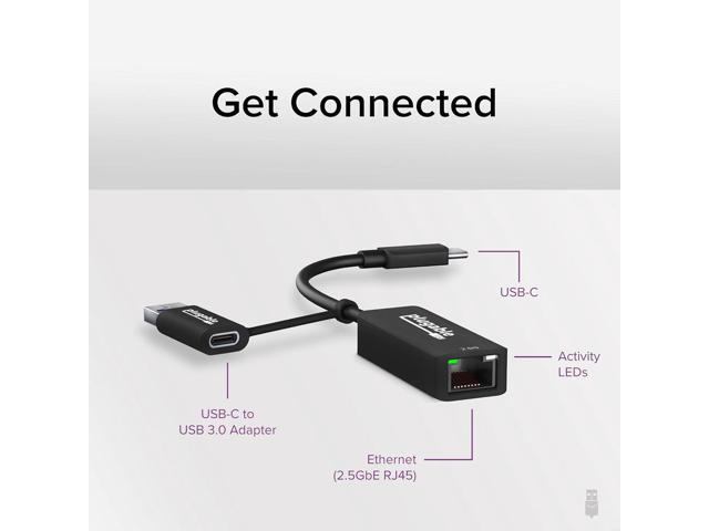 Plugable 2.5GB USB Ethernet Adapter for Laptop, 2-in-1 Cable, USB 2.5GB Ethernet Adapter, USB-C and USB Compaitble, USB-C to RJ45 2.5 Gigabit LAN...