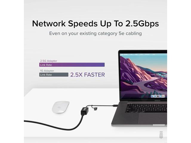 Plugable 2.5GB USB Ethernet Adapter for Laptop, 2-in-1 Cable, USB 2.5GB Ethernet Adapter, USB-C and USB Compaitble, USB-C to RJ45 2.5 Gigabit LAN...