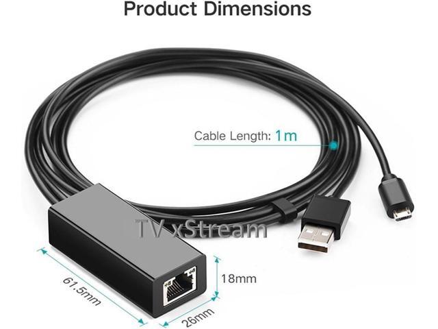 USB Ethernet Adapter (Black) for Firesticks (Gen 2 and 4K Versions) Chromecast with Micro not Type C Connection, USB to RJ45 Ethernet Adapter USB...