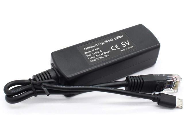 ANVISION 2-Pack Gigabit PoE Splitter, 48V to 5V 2.4A Micro USB Ethernet Adapter, Compatible with Raspberry Pi 3B+, IP Camera and More