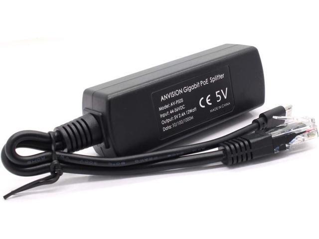 ANVISION 2-Pack Gigabit PoE Splitter, 48V to 5V 2.4A Micro USB Ethernet Adapter, Compatible with Raspberry Pi 3B+, IP Camera and More