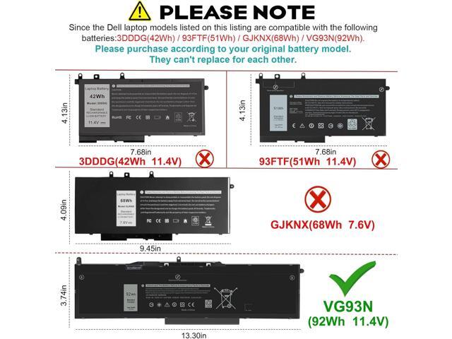 Futurebatt 11.4V 92Wh VG93N Laptop Battery Replacement for Dell Precision 15 3520 3530 M3520 M3530 Latitude 5580 5590 5591 E5580 E5590 E5591 Series...