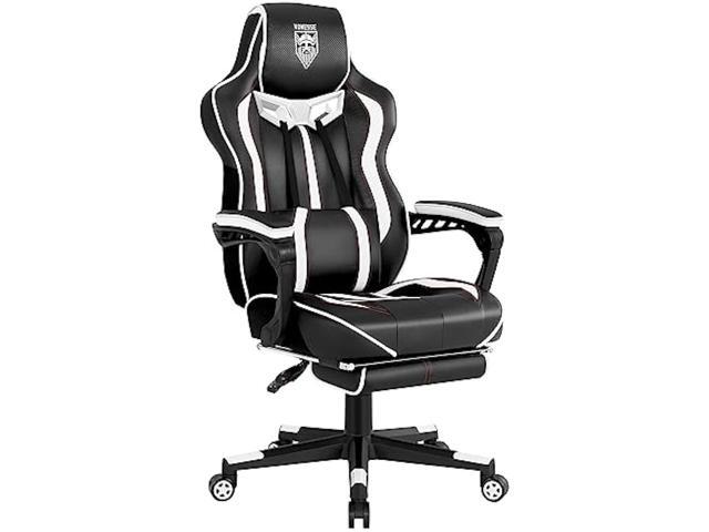 Vonesse Gaming Chair White with Footrest PC Computer Gaming Chair with Massage Gamer Chair Big and Tall Game Chair Ergonomic Gaming Chair Racing.