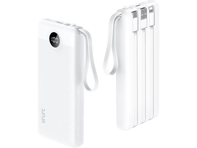 VRURC Portable Charger Power Bank, 10000mAh Travel Essentials Battery Pack, 5 Outputs 2 Inputs Slim Charing Bank Built-in Cables Cords Wires...