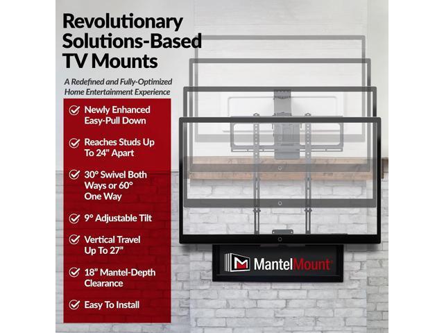 MantelMount MM540 - Above Fireplace Pull Down TV Mount for 44' to 80' Screen TVs to 90 lbs, with Patented auto-straightening, Adjustable Stops,...