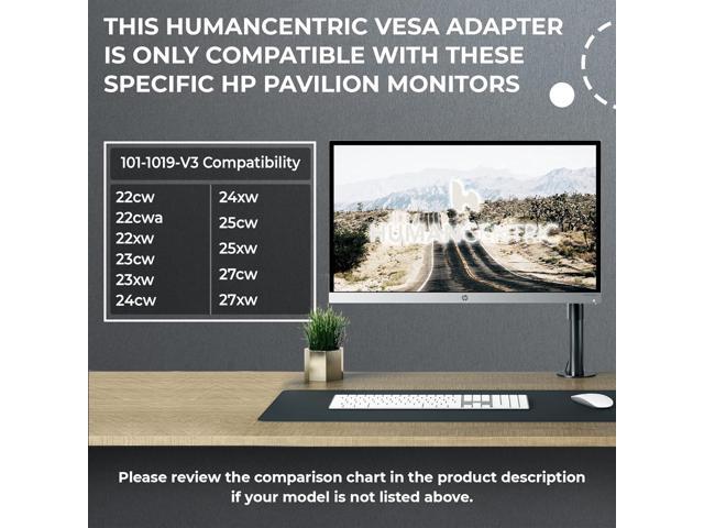 HumanCentric VESA Mount Adapter Compatible with HP Pavilion 27xw, 25xw, 24xw, 23xw, 22xw, 22cwa, 27cw, 25cw, 24cw, 23cw, and 22cw Monitors, Works...