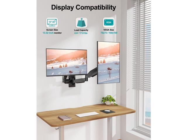 MOUNT PRO Dual Monitor Wall Mount for 2 Computer Screen up to 32 Inch, Gas Spring Double Monitor Arm Holds Up to 17.6lbs Each, Full Motion...