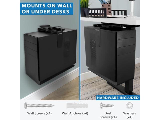 Mount-It! CPU Under Desk Mount Bracket - Computer Tower Wall and Under Counter Holder, 360 Degree Swivel Adjustable Height and Width Wall-Mountable