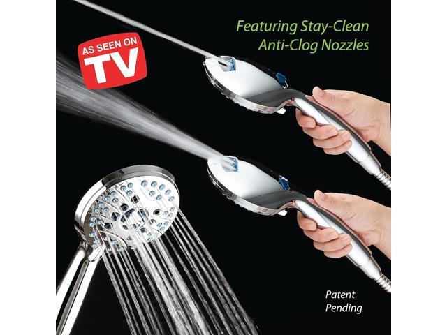 Hotel Spa AquaCare High Pressure 8-Mode Handheld Shower Head - Anti-clog Nozzles, Built-in Power Wash to Clean Tub, Extra Long 6 ft. Stainless...