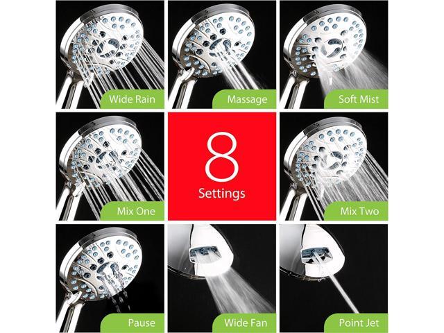 Hotel Spa AquaCare High Pressure 8-Mode Handheld Shower Head - Anti-clog Nozzles, Built-in Power Wash to Clean Tub, Extra Long 6 ft. Stainless...