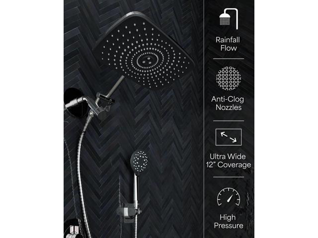 12 Inch High Pressure Rain Shower Head Combo with Extension Arm- Wide Rainfall Showerhead with 5 Handheld Water Spray - Adjustable Dual Showerhead...