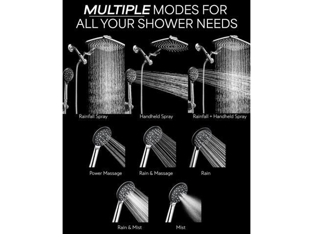 12 Inch High Pressure Rain Shower Head Combo with Extension Arm- Wide Rainfall Showerhead with 5 Handheld Water Spray - Adjustable Dual Showerhead...