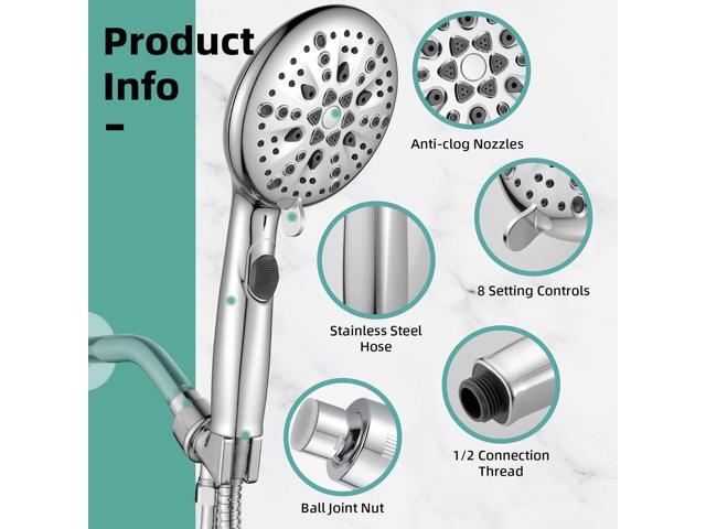High Pressure 9 Functions Shower Head with handheld - Luxury Modern Chrome Look, Built-in Power Spray to Clean Corner, Tub and Pets, Stainless...