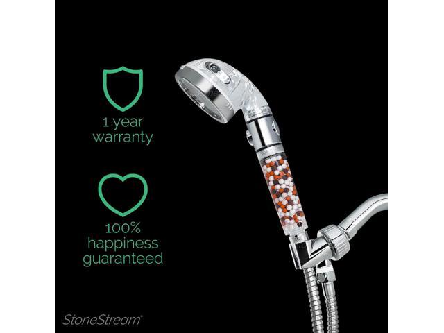 Original StoneStream EcoPower High Pressure Handheld Shower Head with ON OFF switch- 3 Spray Settings with Hose, Wall Adapter and Replacement Beads