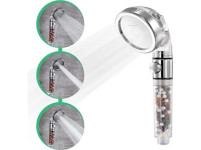 Original StoneStream EcoPower High Pressure Handheld Shower Head with ON OFF switch- 3 Spray Settings with Hose, Wall Adapter and Replacement Beads