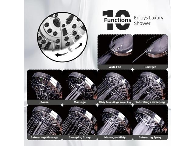Shower Head,10 Functions High Pressure shower head with handheld, Built-in Pause Mode & 2 Power Wash, Non-Clogging Nozzles High Flow Hand Held...