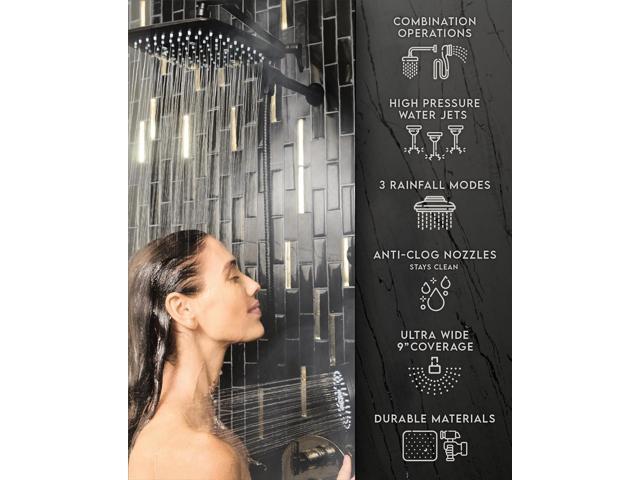 Veken High Pressure Rain Shower Head with Handheld Sparay Combo - Easy to Install Wide Rainfall Showerhead with 23 Water Spray Modes Black Shower...