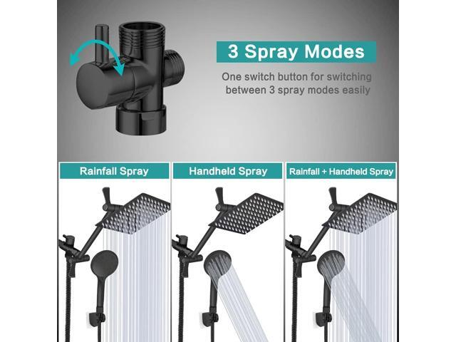 Shower Head, 8 High Pressure Rainfall/Handheld Shower Combo with 11'' Extension Arm, 9 Settings, Anti-leak Shower Head with Holder, Height/Angle...