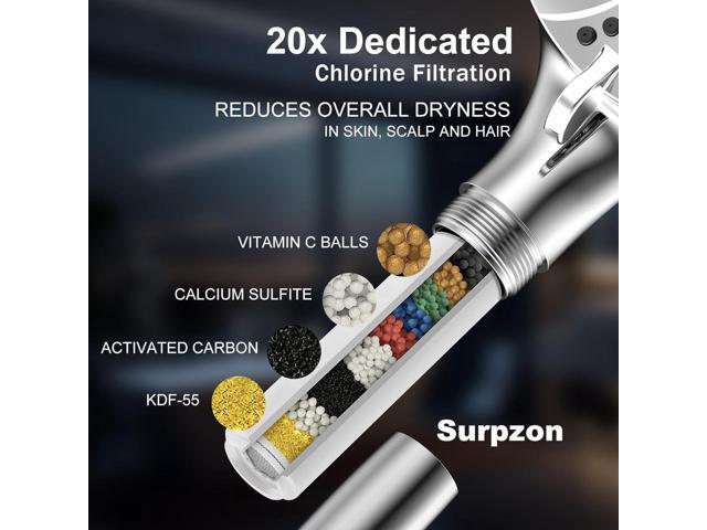 Surpzon Filtered Massage Shower Head with Handheld Spray Combo, 10 Modes High Pressure Shower Heads with 3 Massage Beads, Detachable Shower Head...