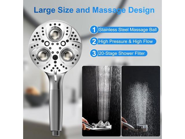 Surpzon Filtered Massage Shower Head with Handheld Spray Combo, 10 Modes High Pressure Shower Heads with 3 Massage Beads, Detachable Shower Head...