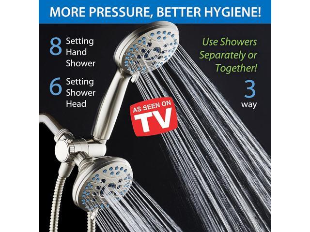 Hotel Spa AquaCare As-Seen-On-TV High Pressure 48-setting Rain & Handheld 3-way Shower Head Combo - Anti-clog Nozzles/Tub, Tile & Pet Power...