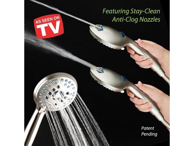 Hotel Spa AquaCare High Pressure 8-mode Handheld Shower Head - Anti-clog Nozzles, Built-in Power Wash to Clean Tub, Tile & Pets, Extra Long 6 ft....
