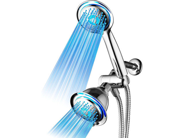 Dream Spa All Chrome 3-way LED Shower Head Combo with Air Jet LED Turbo Pressure-Boost Nozzle Technology. Color of LED lights changes automatically...