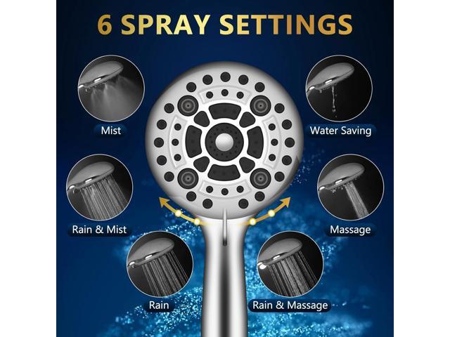 6 Spray Modes High Pressure Handheld Showerhead Set Upgraded 5 Inches Shower Head with Handheld Spray Premium Chrome Handheld Shower Head 60 Inches...