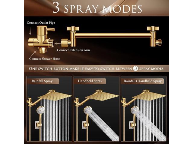 High Pressure Rainfall Shower Head/Handheld Shower Combo with 11' Adjustable Extension Arm, 5 Spray Settings Shower Heads with 60' Hose Anti-leak...