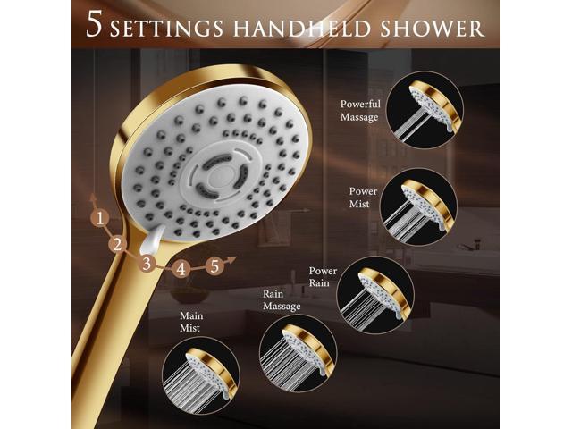 High Pressure Rainfall Shower Head/Handheld Shower Combo with 11' Adjustable Extension Arm, 5 Spray Settings Shower Heads with 60' Hose Anti-leak...