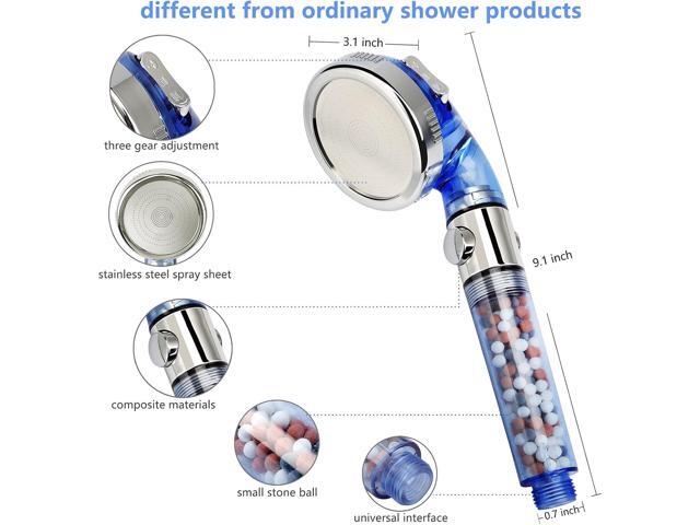 REHAVE Jetting Shower Head, Modern Style, 3 Mode Shower Sprayer, High Pressure, Polished Finish, ABS Material, Mineral Stone Beads, 1 Spray...