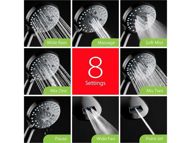 Hotel Spa AquaCare High Pressure 8-mode Handheld Shower Head, Anti-clog Nozzles - Built-in Power Wash to Clean Tub, Tile & Pets, Extra Long 6 ft....