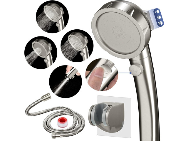 HANLIAN High Pressure Shower Head with Pause Button, 3 Spray Modes Shower Head for RV Camper, Water Saving On Off Shower, Handheld Shower Head with...