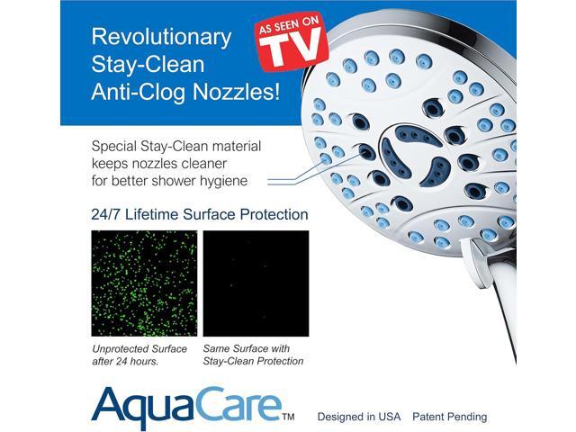 Hotel Spa AquaCare High Pressure 8-Mode Handheld Shower Head - Anti-clog Nozzles, Built-in Power Wash to Clean Tub, Extra Long 6 ft. Stainless...
