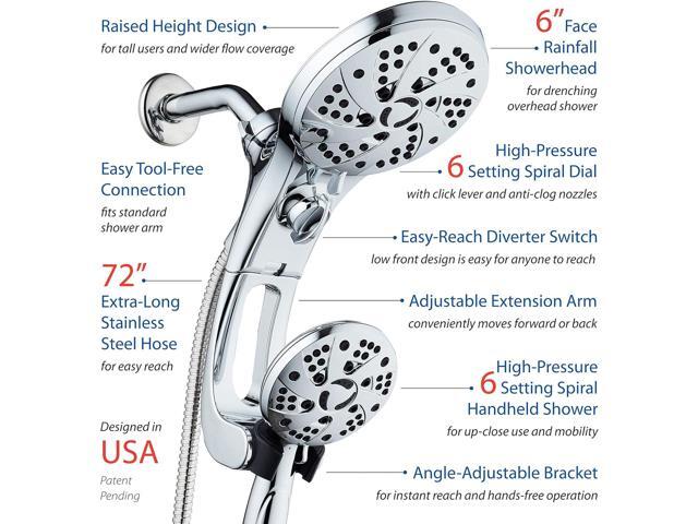 Dream Spa High Pressure 3-way Rain & Handheld Shower Head Combo with Easy Reach Diverter Switch, Adjustable Extension Arm and Extra Long 72 inch...