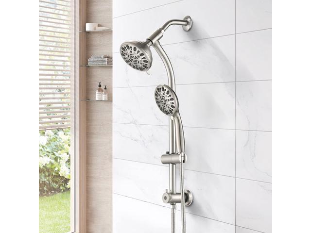 High Pressure 48-Settings Shower Head with Handheld Shower,Drill-Free 3-Way Diverter for Easy Reach,Adjustable Height Slide Bar Dual Shower Head...