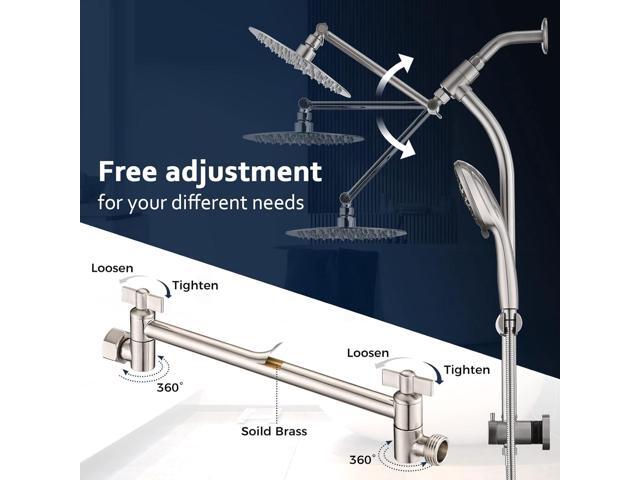 Rainfall 8 Inch Round Shower Head with High Pressure Handheld Spray Combo, Drill-Free Slide Bar with Adjustable Shower Extension Arm, 3-Way...