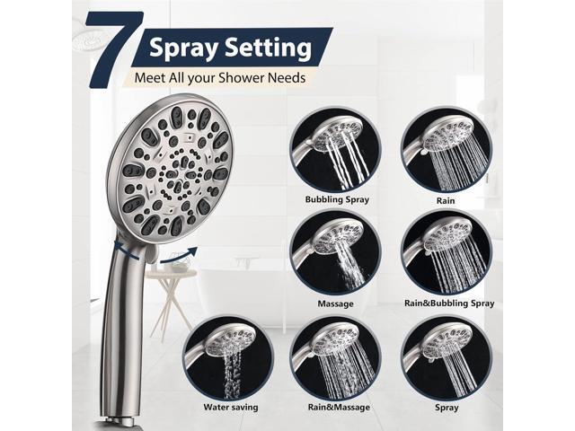 Rainfall 8 Inch Round Shower Head with High Pressure Handheld Spray Combo, Drill-Free Slide Bar with Adjustable Shower Extension Arm, 3-Way...