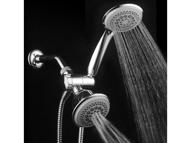 DreamSpa 36-setting 3-way Shower Head Removable Shower Wand and Fixed Shower Combination 5-foot Flexible Steel Hose, Tool-Free Installation, Gray...