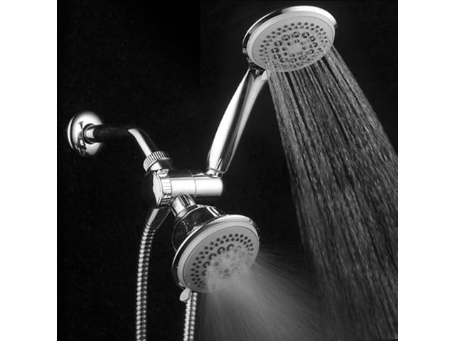 DreamSpa 36-setting 3-way Shower Head Removable Shower Wand and Fixed Shower Combination 5-foot Flexible Steel Hose, Tool-Free Installation, Gray...