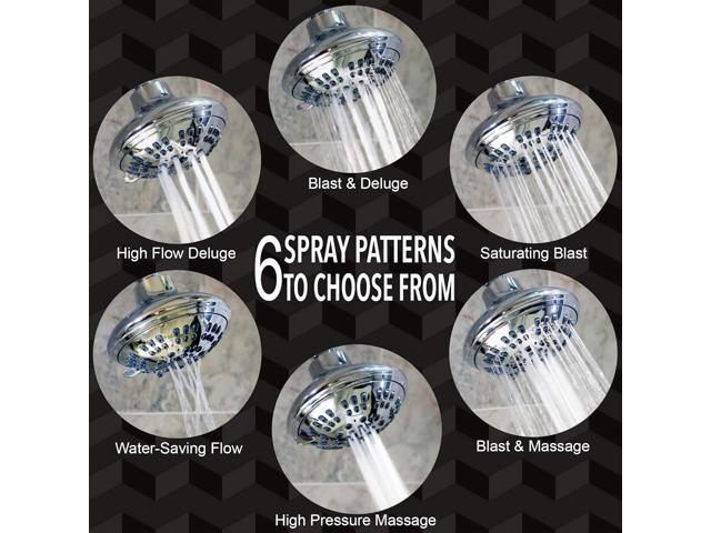 6 Function Adjustable Luxury Shower Head - High Pressure Boosting, Wall Mount, Bathroom Showerhead For Low Flow Showers, 2.5 GPM - Chrome