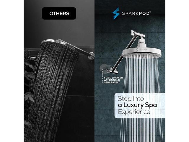 SparkPod Round Rain Shower Head with Extension Arm - Height Adjustable Shower Head with High Pressure Performance - Easy 1-Minute Installation (11'...