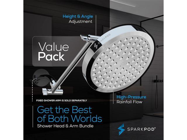 SparkPod Round Rain Shower Head with Extension Arm - Height Adjustable Shower Head with High Pressure Performance - Easy 1-Minute Installation (11'...