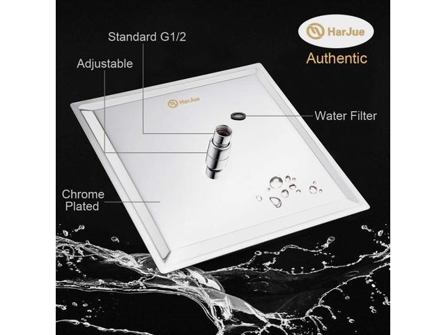 HarJue Shower Head with Extension Arm, High Pressure Square with ShowerArm, Stainless Steel Rainfall -Waterfall Full Body Coverage (12'' Shower...
